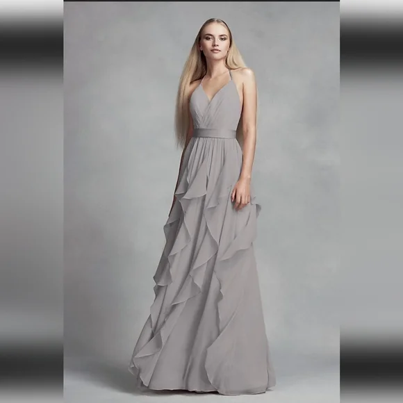 Vera Wang Dresses Vera Wang Chiffon Biscotti Cascading Ruffles